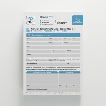 Termo de Consentimento para Anestesia | Modelo 010