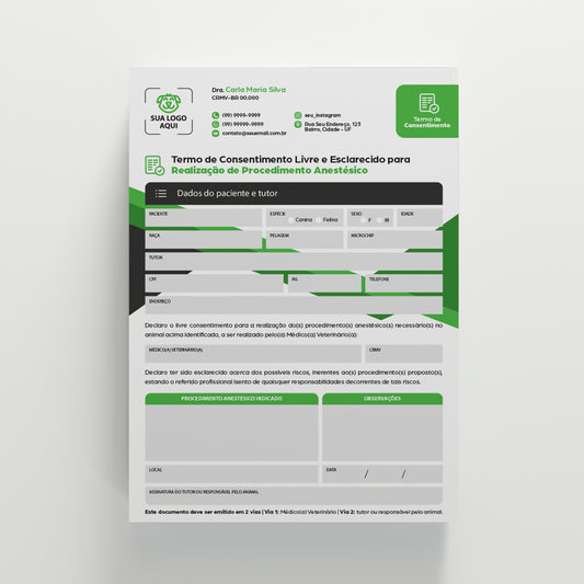 Termo de Consentimento para Anestesia | Modelo 016